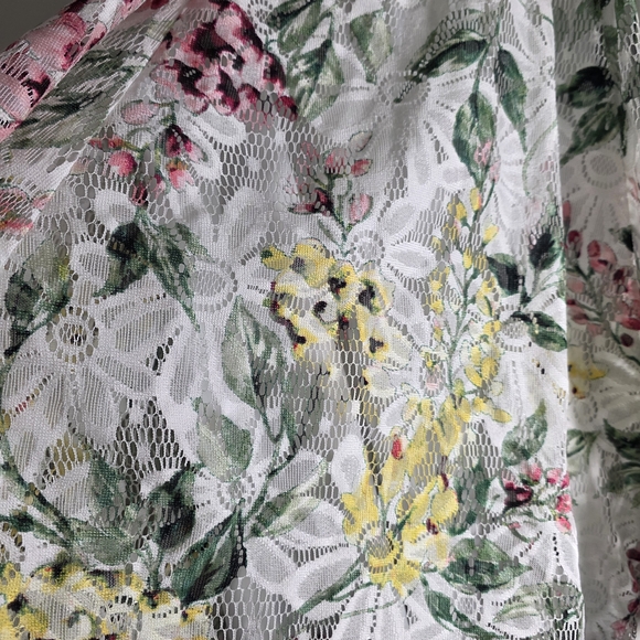 Charming Floral Wrap Dress Women - White with Pink and Green Accents - Picture 11 of 13